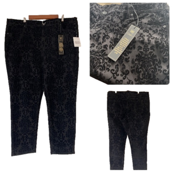 Diane Gilman Pants - Diane Gilman 22W Whimsigoth Witchy Floral Black Velour Stretch Ankle Pant Sexy